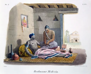 Ein Brahmane, der einen Puls nimmt, 1827-35